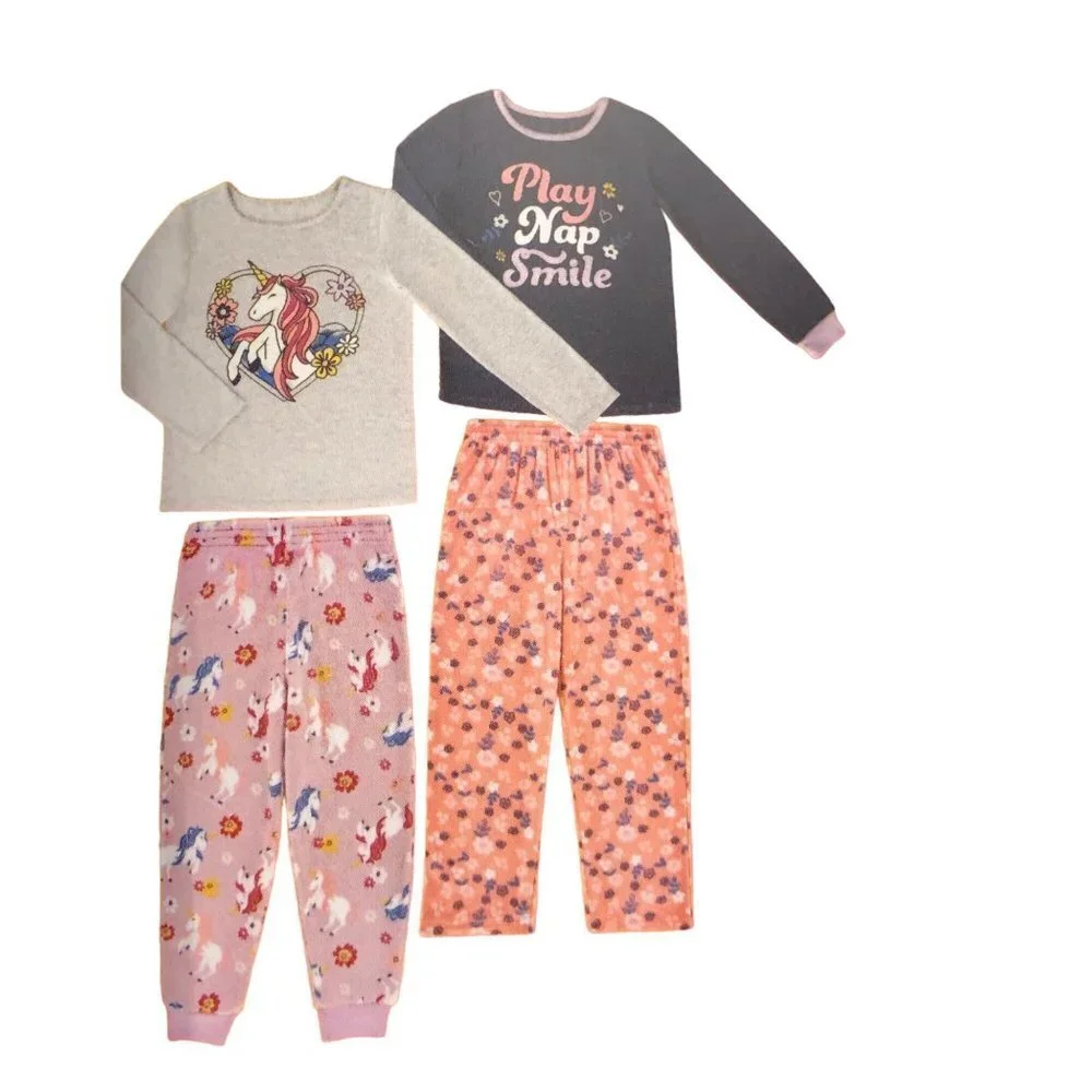 Member's Mark Girl's 2 Long‎ Sleeve & 2 Pants 4-Piece Fleece Pajama Set 3T NWT